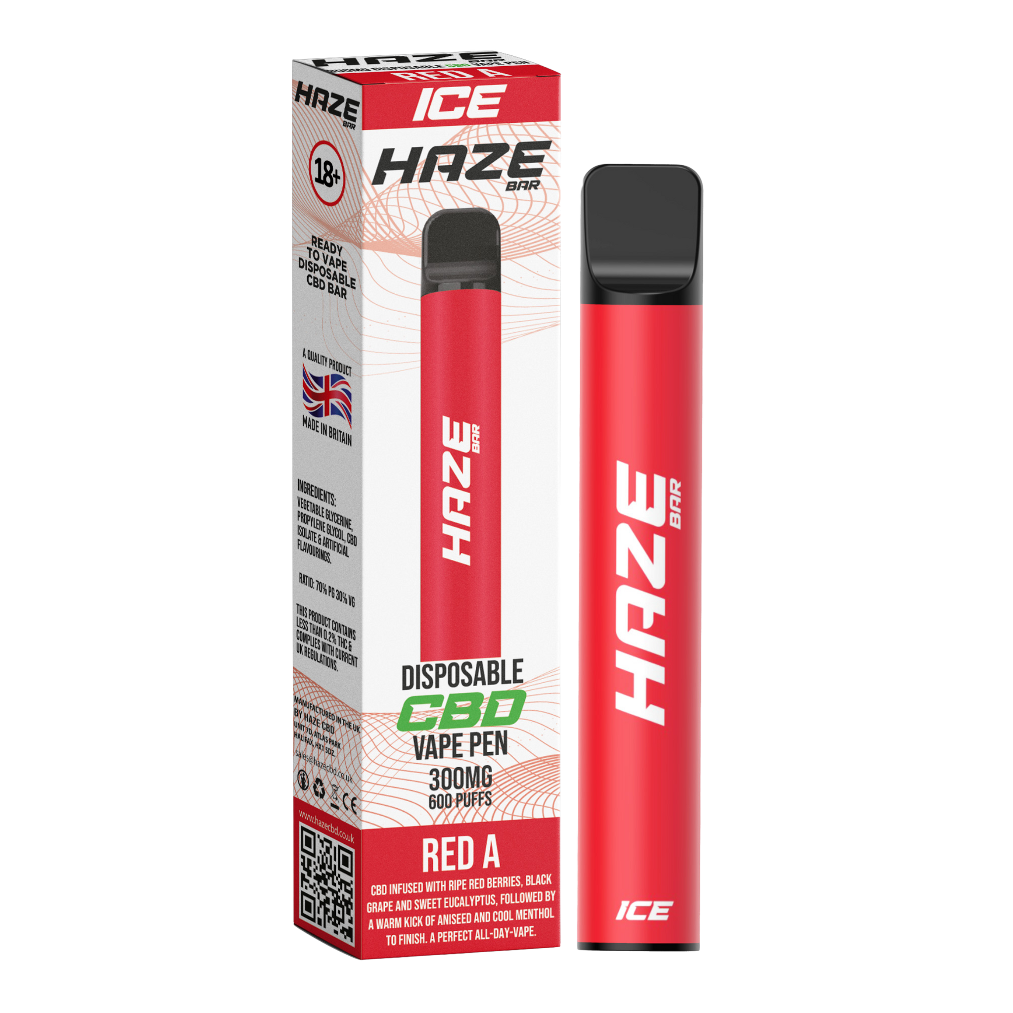 Red A Berry Ice Haze CBD Vape Disposable 300MG 600 Puff